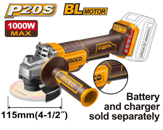 Amoladora 115mm 1000W 20 V *no Incluye Car/bat INGCO