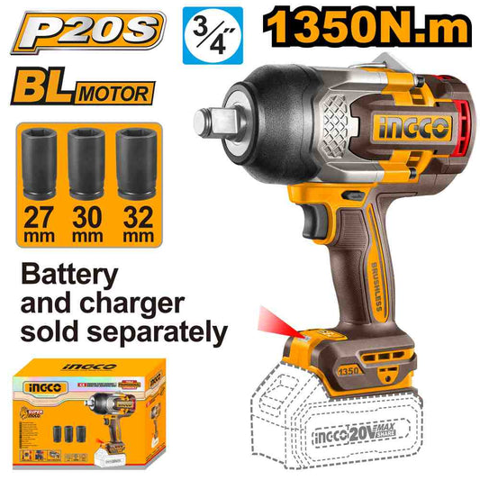 Llave Impacto 1350Nm 3/4" 20V *no Incluye Carg/bat INGCO