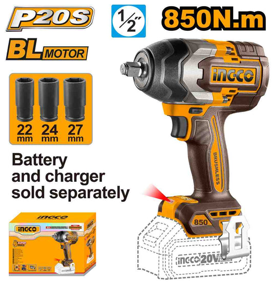 Llave Impacto 850 Nm 20V 1/2" * No Incluye Carg/bat INGCO