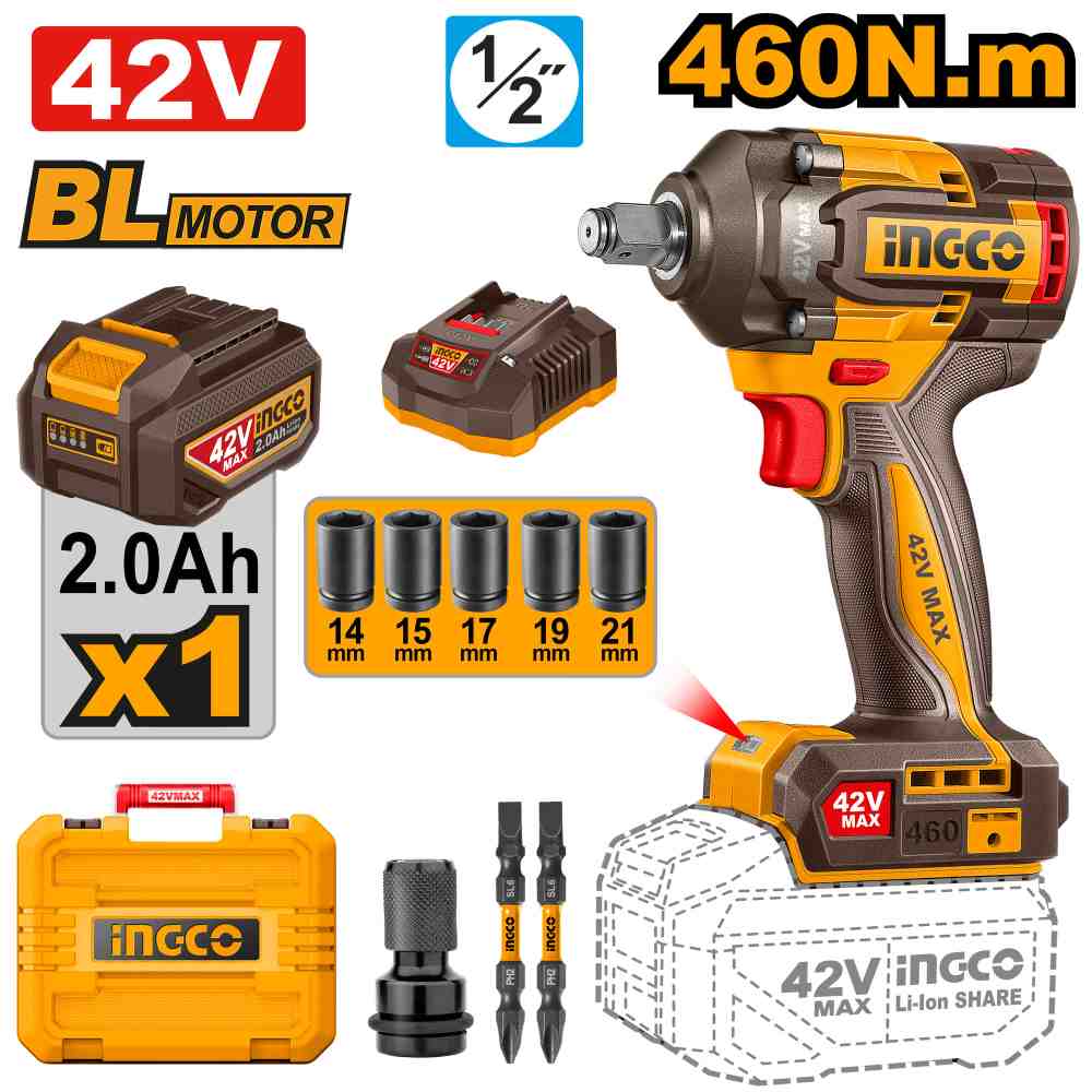 Llave de Impacto 460 Nm 42 V INGCO