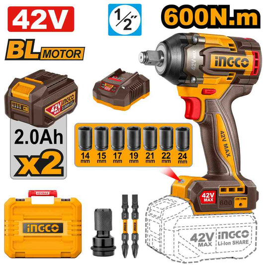 Llave de Impacto 600 Nm 42 V INGCO