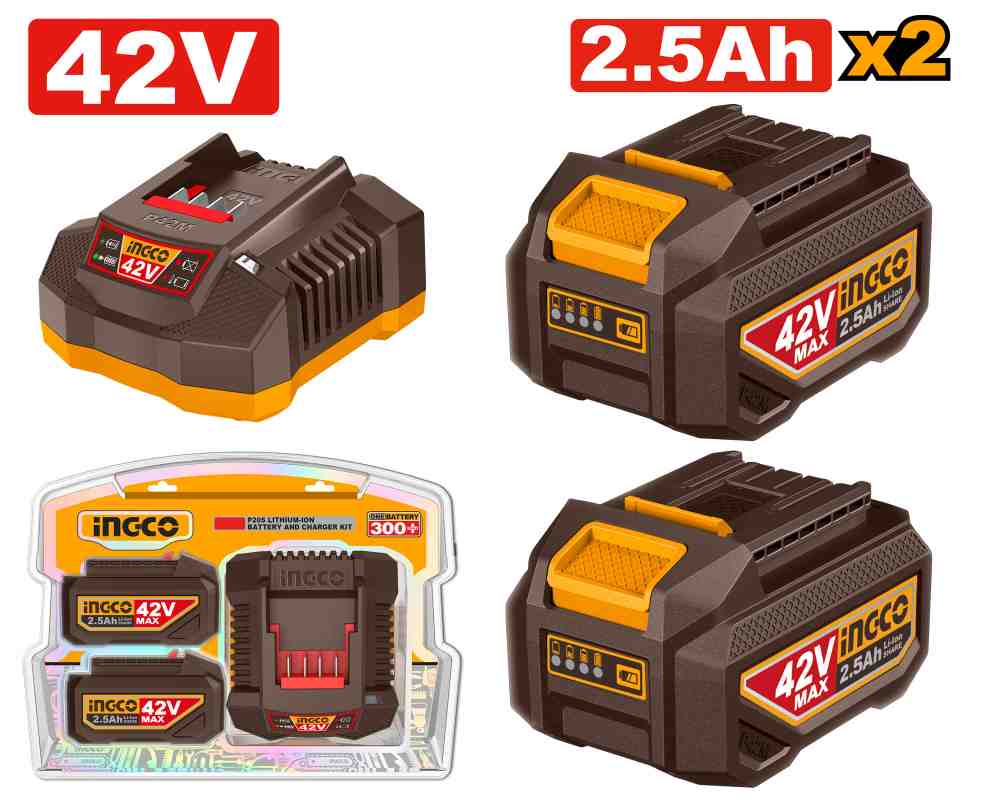 Pack Cargador + 2 Baterias 2.5 Ah 42V INGCO