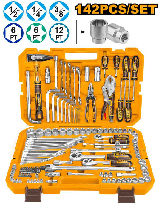 Maleta 142 Pcs Herramientas Combinadas 1/2" 1/4" 3/8" INGCO