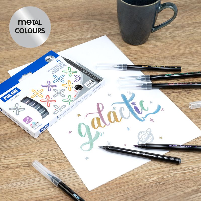 6 Metallic-Marker mit Pinselspitze von Milan