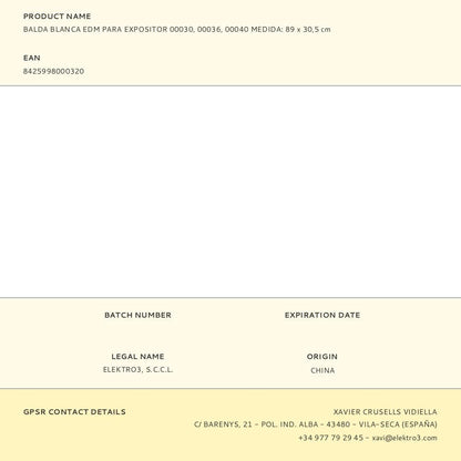Balda blanca edm para expositor 00030, 00036, 00040 medida: 89 x 30,5 cm