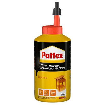 Pattex Cola para Madera Express 75, 250 y 750 g — Fuerza inicial en 5 minutos, transparente al secar, sin disolventes