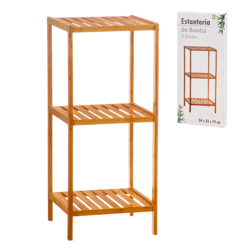 Estanteria de bambu de 3 baldas 34 x 33 x 79 cm