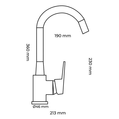 Grifo monomando de cocina caño alto flexible negro serie baiona