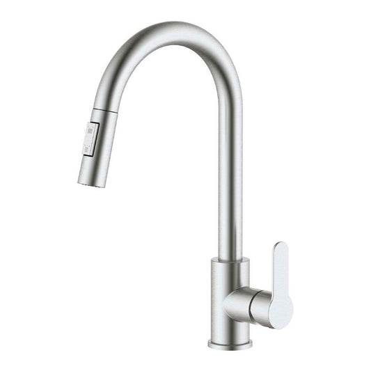 Grifo monomando de cocina caño alto extraíble plateado mate serie miño