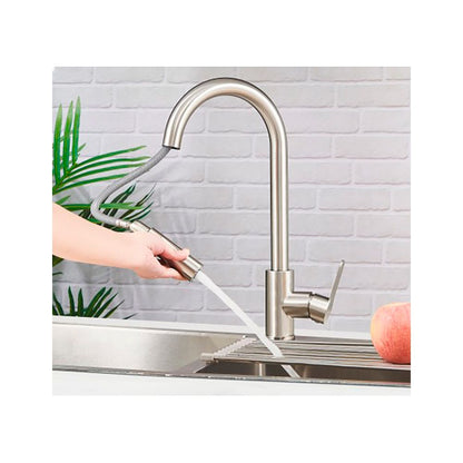 Grifo monomando de cocina caño alto extraíble plateado mate serie miño
