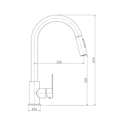 Grifo monomando de cocina caño alto extraíble plateado mate serie miño