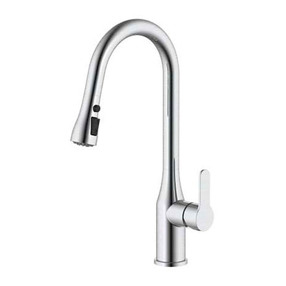 Grifo monomando de cocina caño alto plateado cepillado serie trazo