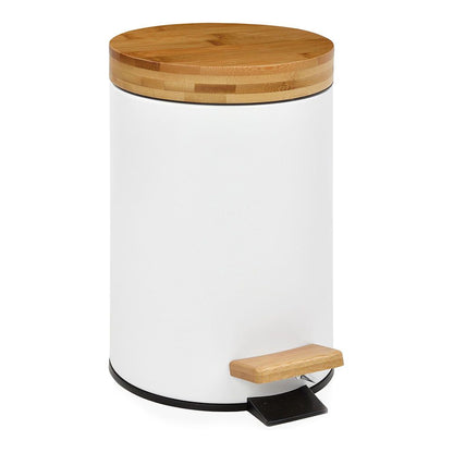 Papelera pedal blanca bambú 3 l