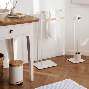 Papelera pedal blanca bambú 3 l