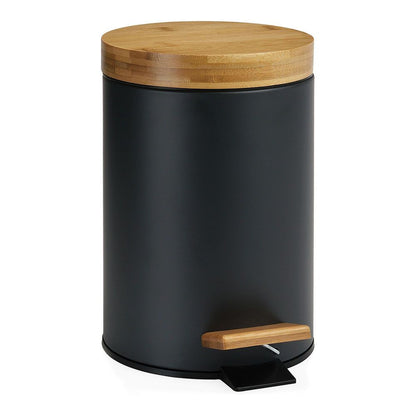 Papelera pedal negra bambu 3 l