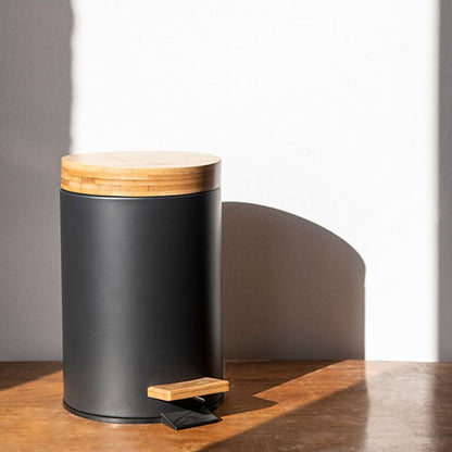 Papelera pedal negra bambu 3 l