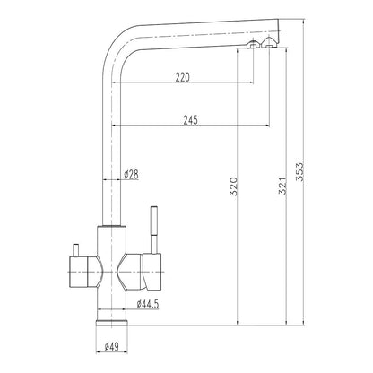 Grifo monomando de cocina caño alto osmosis, inox cepillado, 3 vías