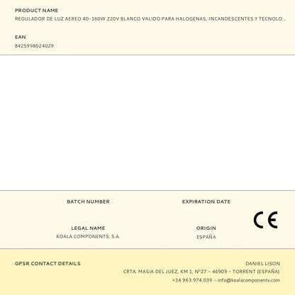 Regulador de luz aereo 40-160w 220v blanco valido para halogenas, incandescentes y tecnologia led