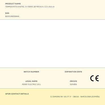 Termostato digital 3 v serie zefiro 8,4 x 2,3 x 8,4 cm