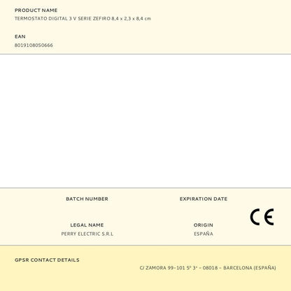 Termostato digital 3 v serie zefiro 8,4 x 2,3 x 8,4 cm