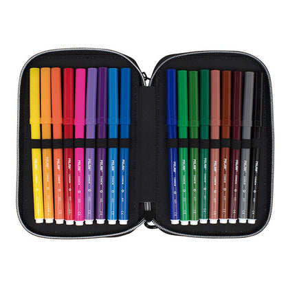 Plumier de 2 pisos con contenido sunset, negro y rosa milan