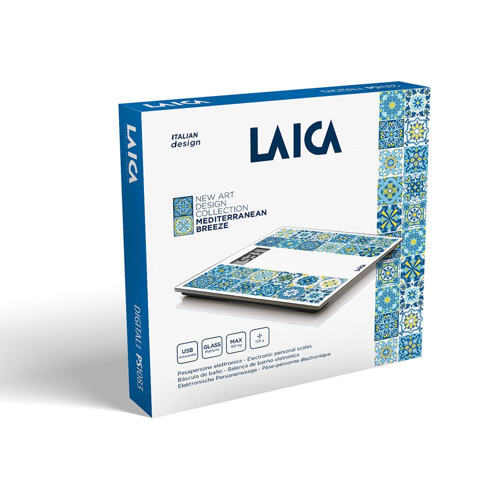 Báscula de baño electrónica con batería recargable cárga máxima 180 kg modelo estampado azul