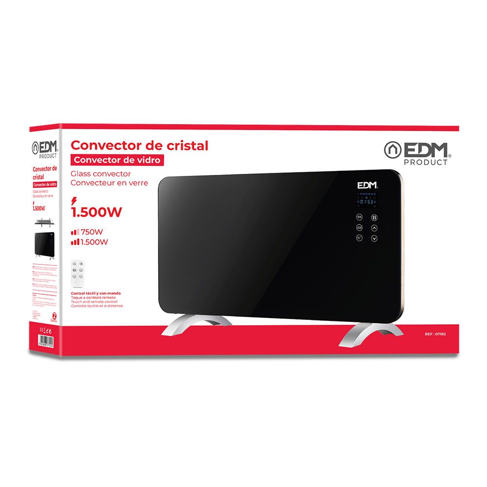 Convector con placa de cristal 1500 w