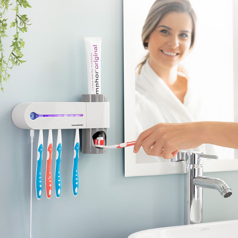 Esterilizador uv de cepillos dentales con soporte y dispensador de dentífrico