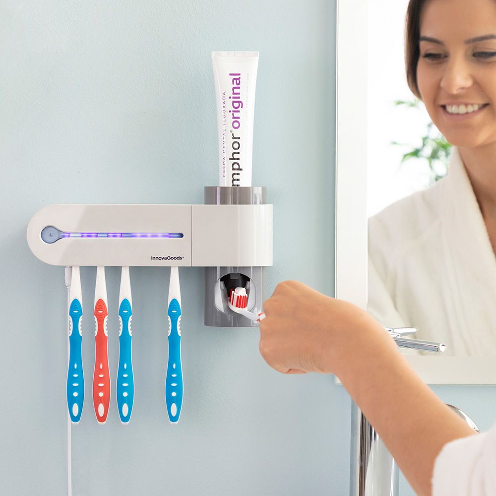 Esterilizador uv de cepillos dentales con soporte y dispensador de dentífrico
