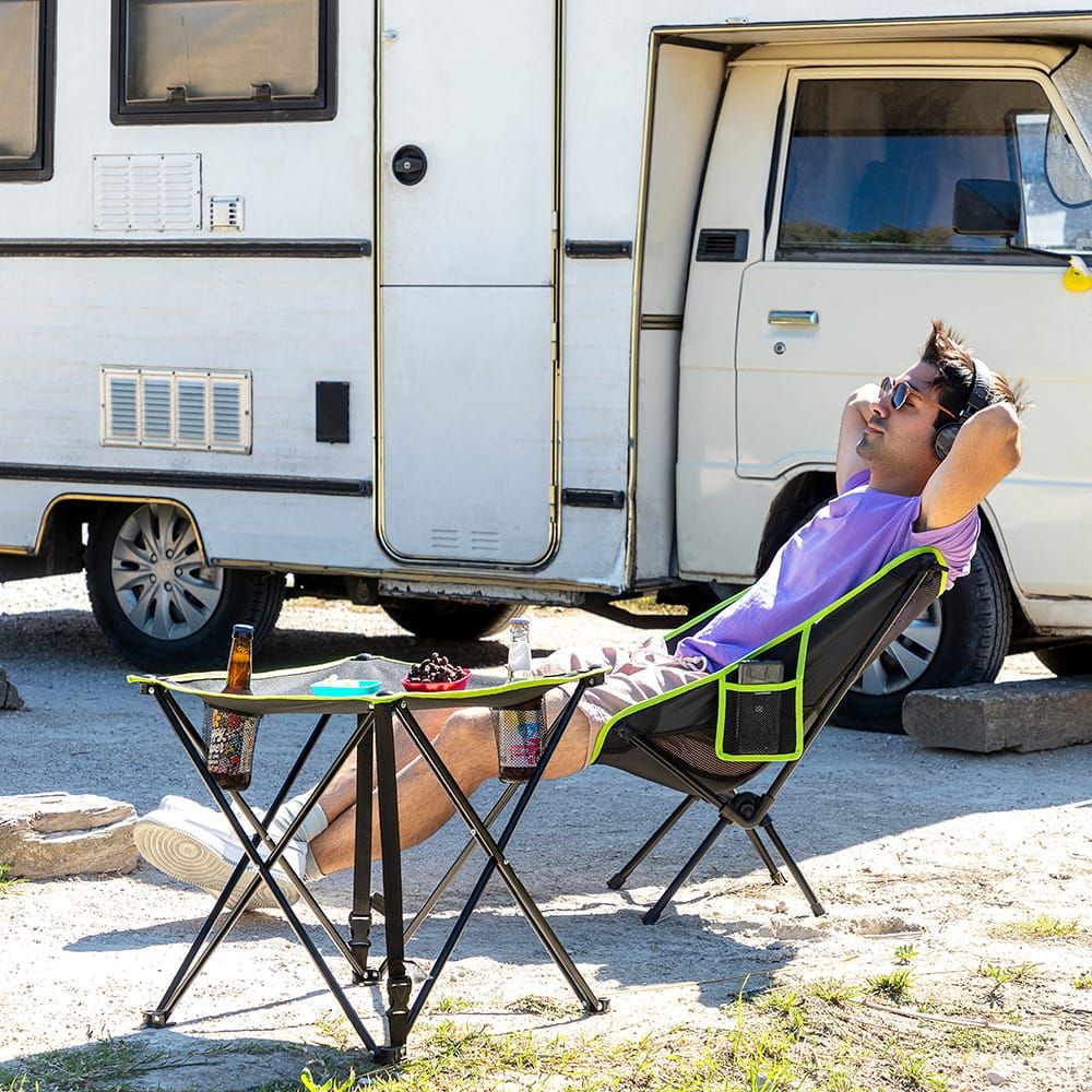 Mesa de camping plegable textil con funda cafolby