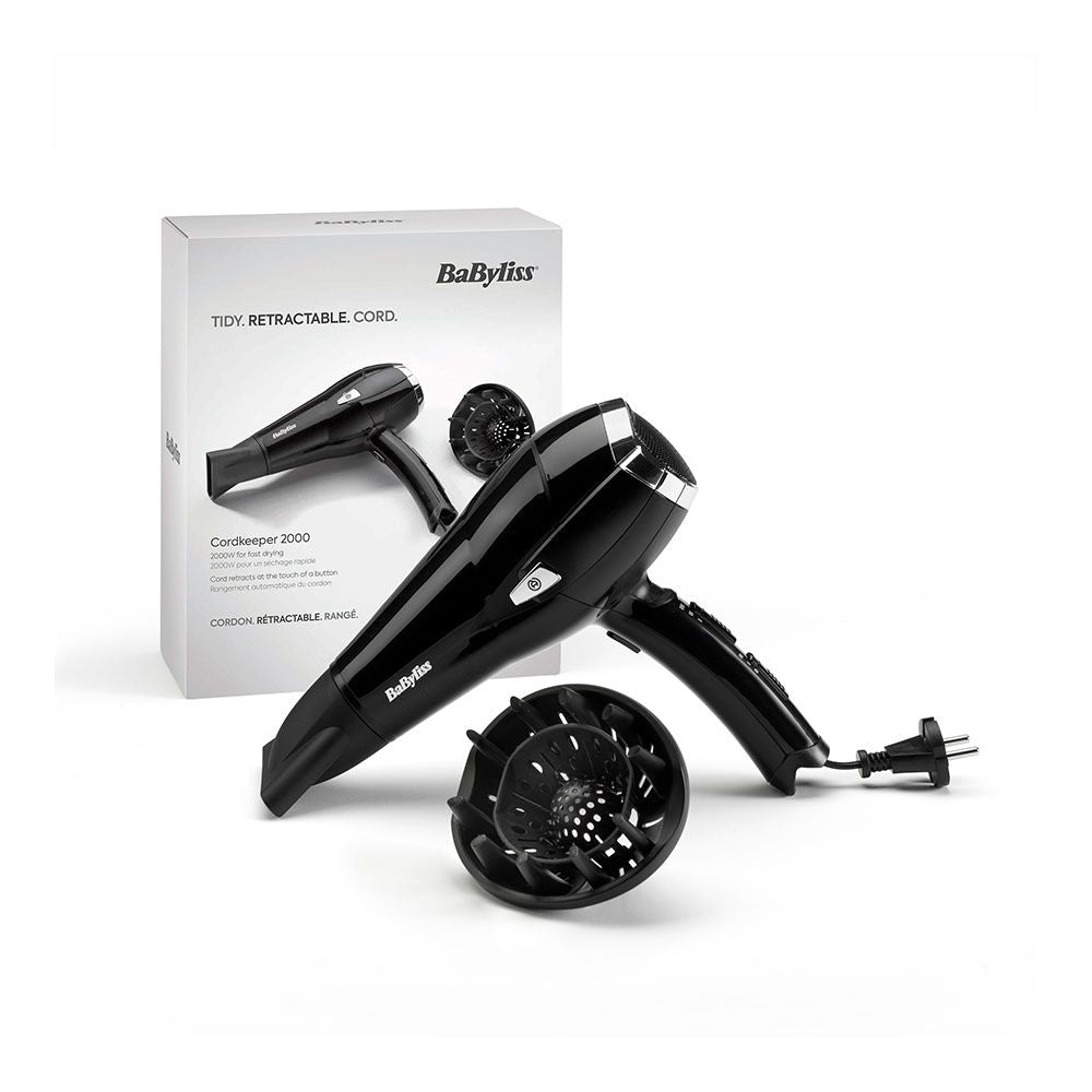 Secador de pelo negro con cable retráctil 2000 w