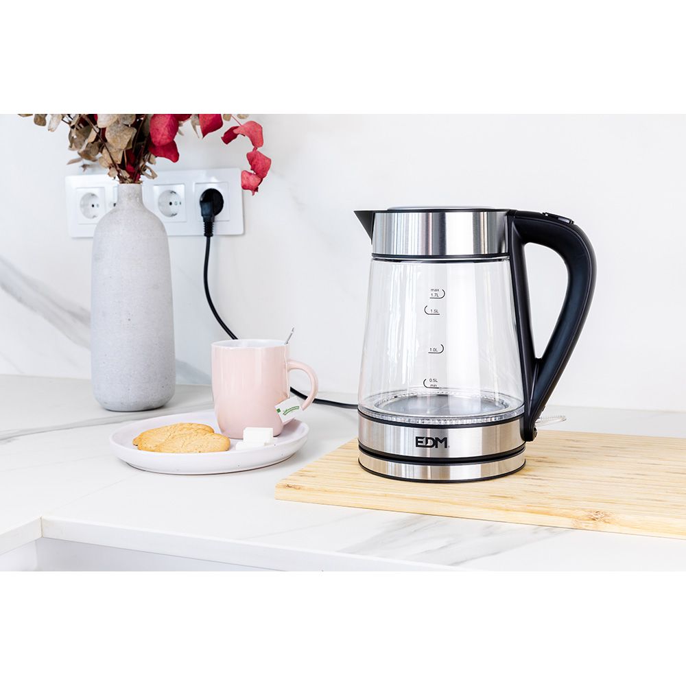 Hervidor de agua de cristal + acero inoxidable 1850 - 2200 w 1,7 l