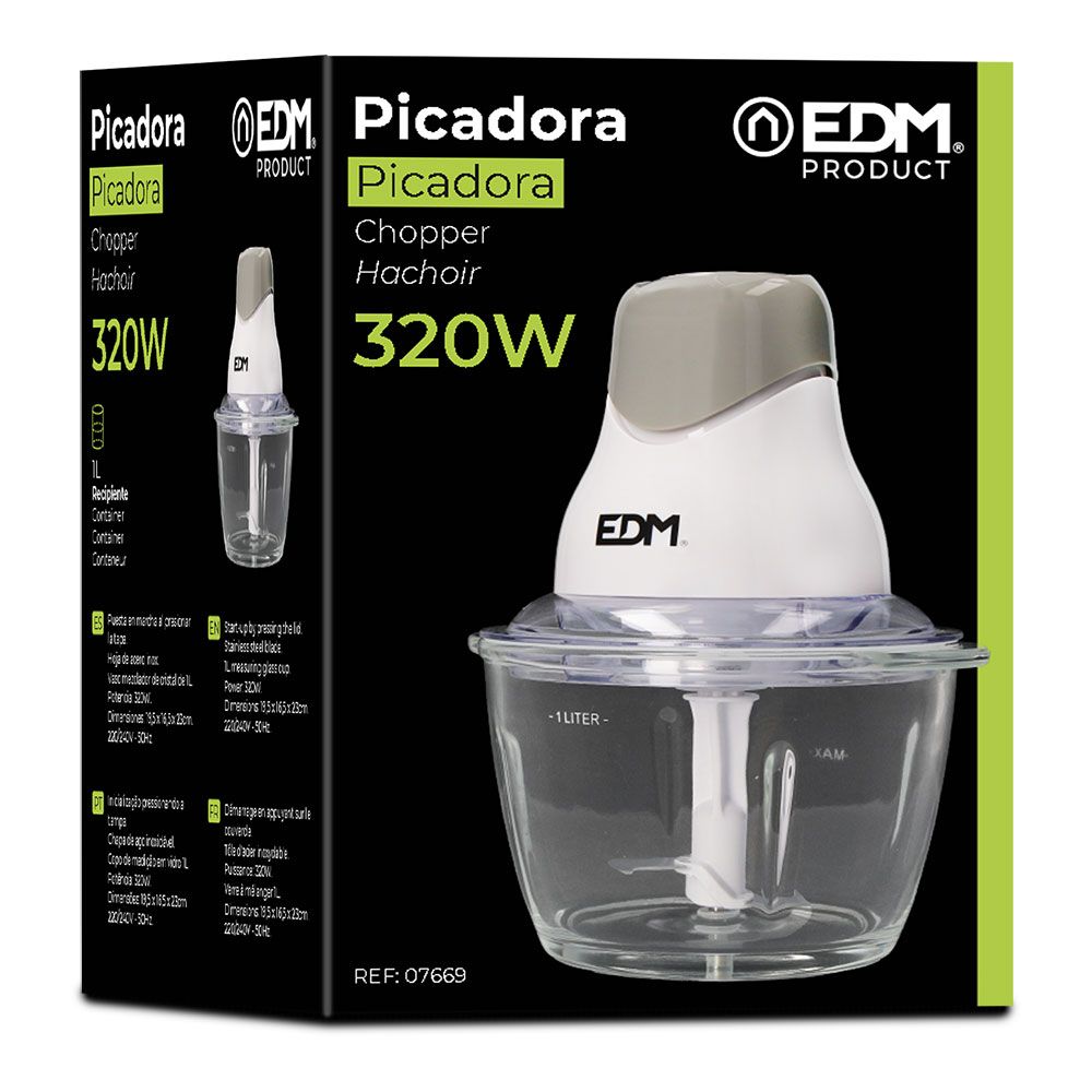 Picadora con recipiente de cristal 320 w