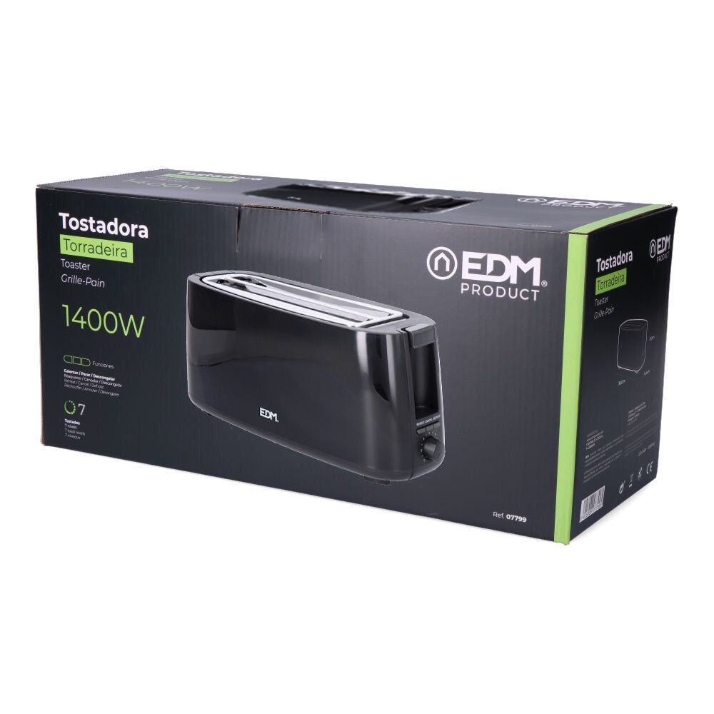 Tostadora doble ranura larga black design, 1400 w