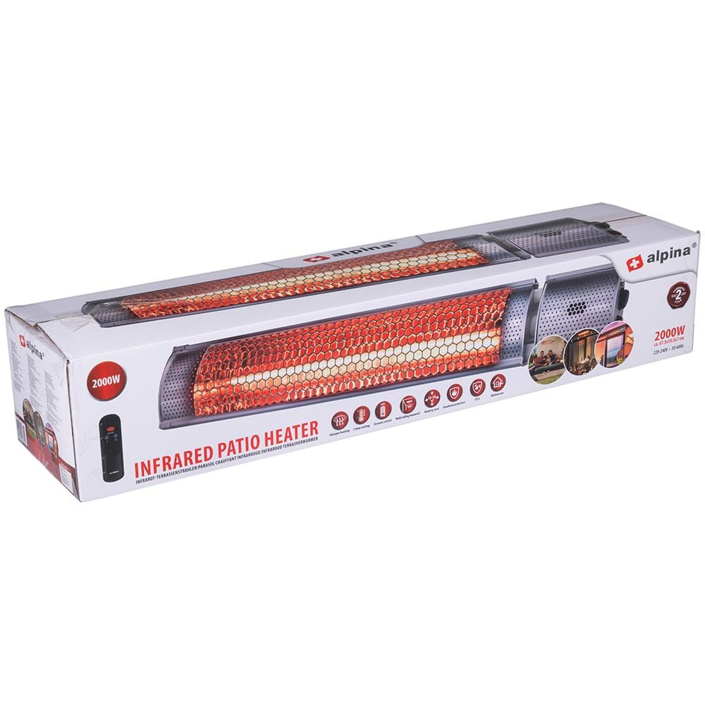 Estufa de cuarzo de pared para exteriores con control remoto, 2000 w 67,5 x 10,5 x 7,5 cm