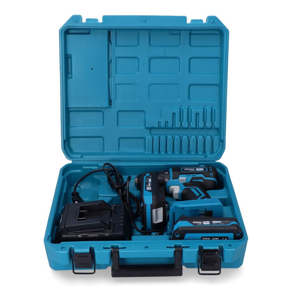 Kit taladro atornillador brushless 20 v con 2 baterías 2,0ah y cargador