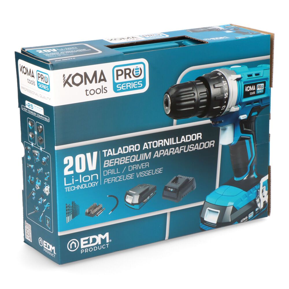 Kit taladro atornillador 20 v con 40 accesorios, batería 2.0ah y cargador