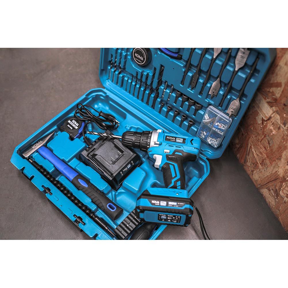 Kit taladro atornillador 20 v con 70 accesorios, batería 2.0ah y cargador