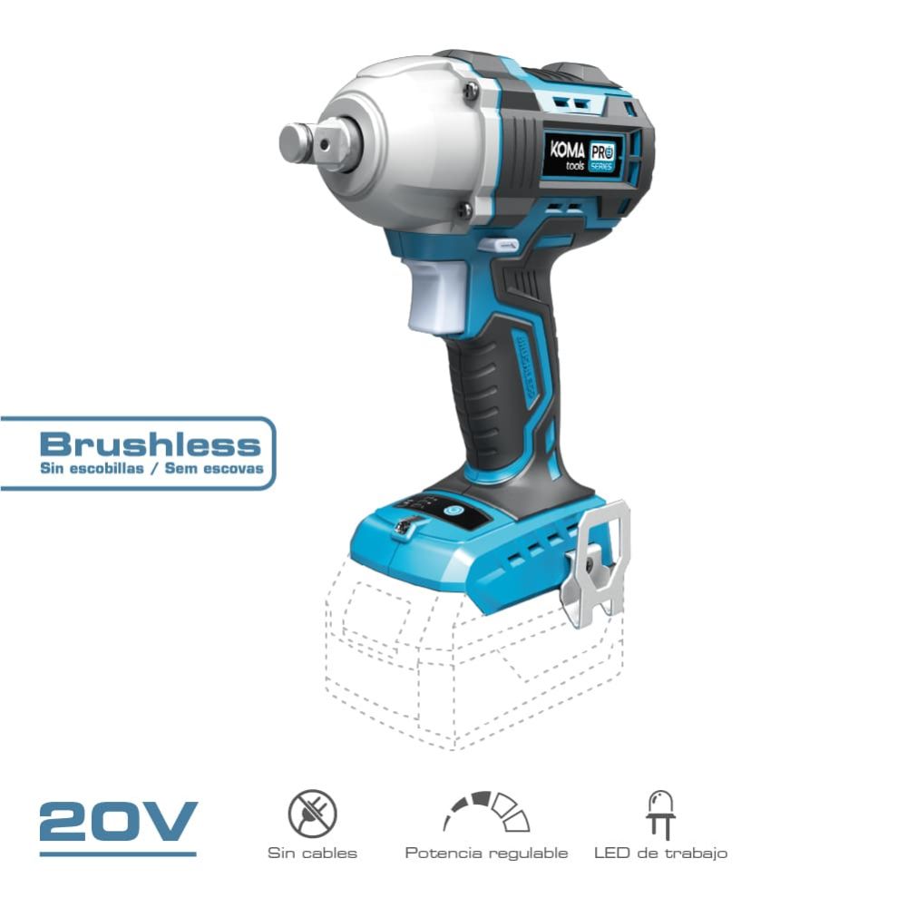 Llave de impacto brushless 20 v 450 nm sin batería ni cargador