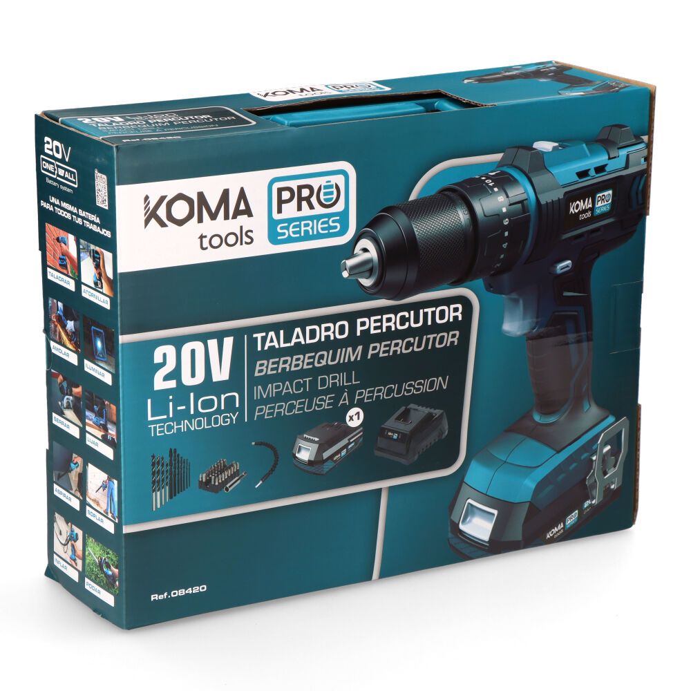 Kit taladro percutor atornillador 20 v con bateria 2.0ah y cargador