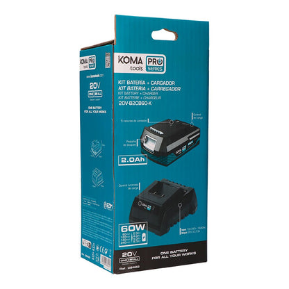 Pack batería li-ion 20 v 2.0 ah (08770) + cargador 20 v 60 w (08772)