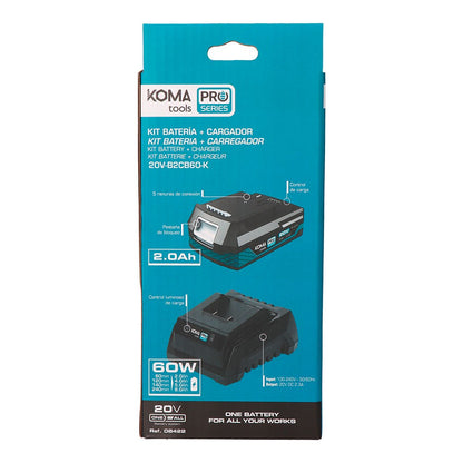 Pack batería li-ion 20 v 2.0 ah (08770) + cargador 20 v 60 w (08772)