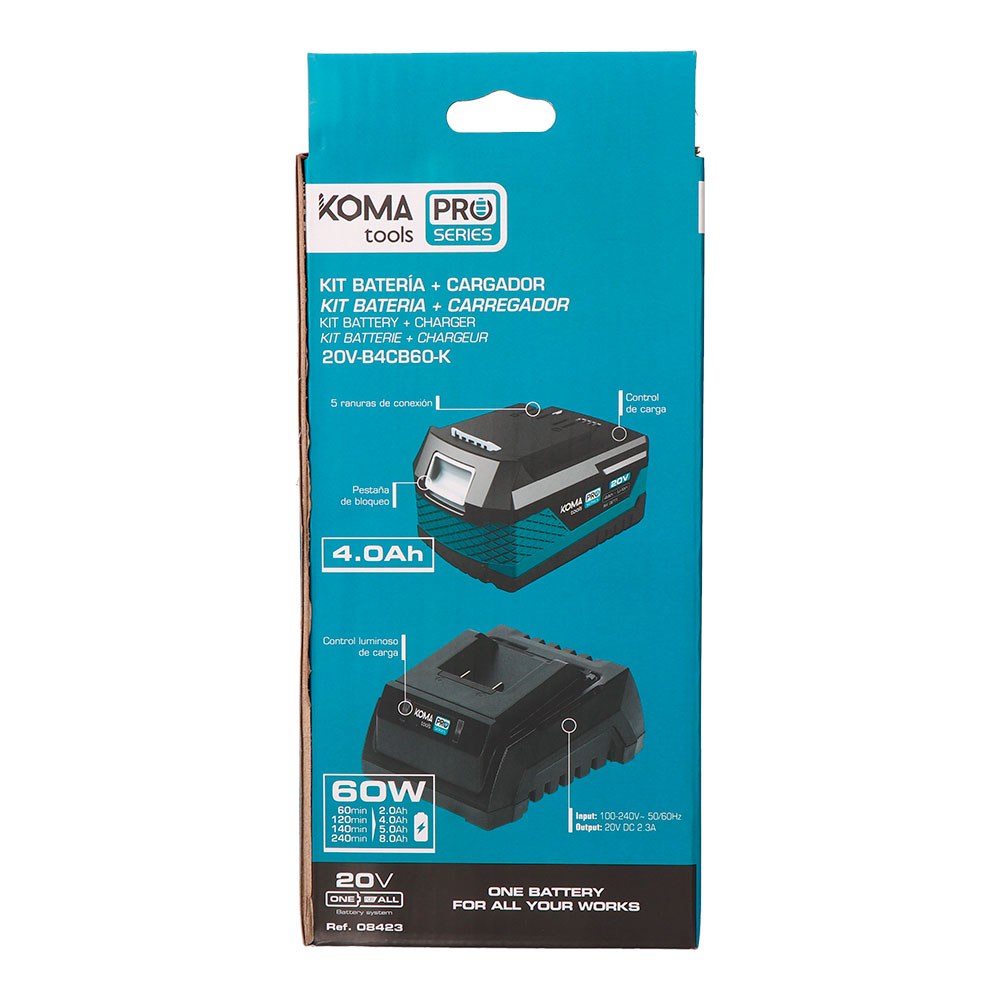 Pack batería li-ion 20 v 4.0 ah (08771) + cargador 20 v 60 w (08772)