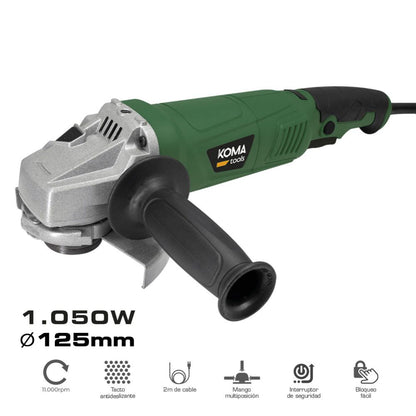 Amoladora angular electrica con maletin, ø125 mm, 1050 w