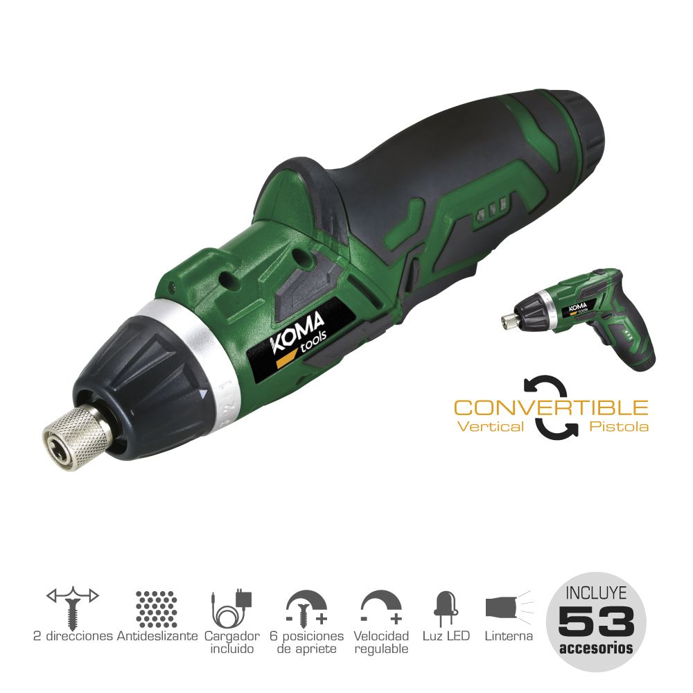 Kit atornillador recargable 3,6 v con 53 accesorios y cargador