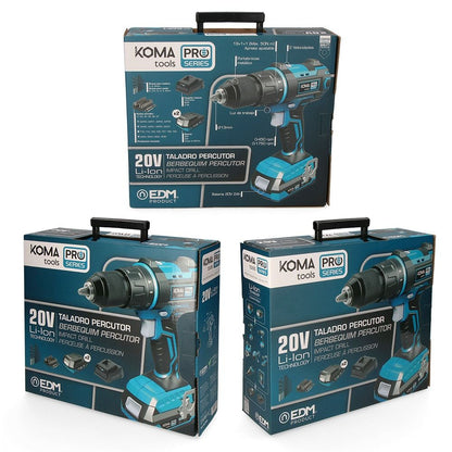 Kit taladro percutor atornillador 20 v pro series con 2 baterias 2.0a y cargador