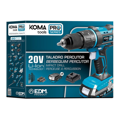 Kit taladro percutor atornillador 20 v pro series con 2 baterias 2.0a y cargador