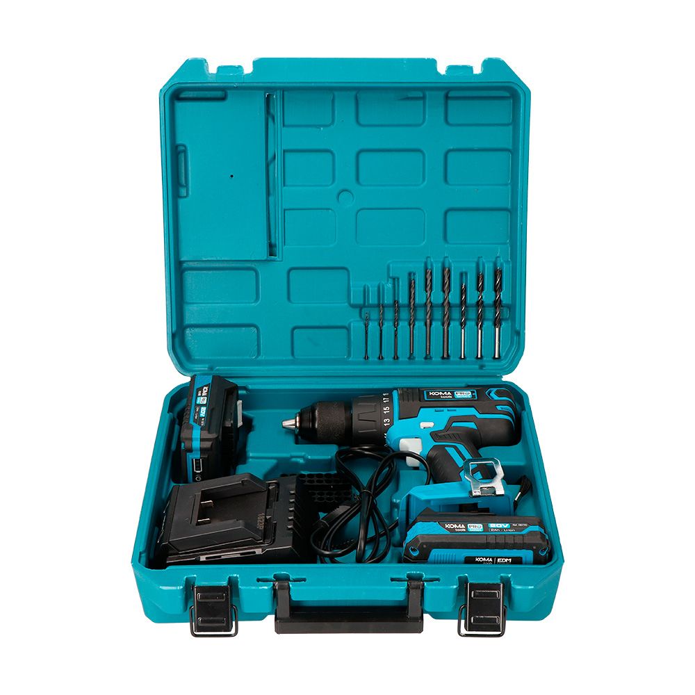 Kit taladro percutor atornillador 20 v pro series con 2 baterias 2.0a y cargador