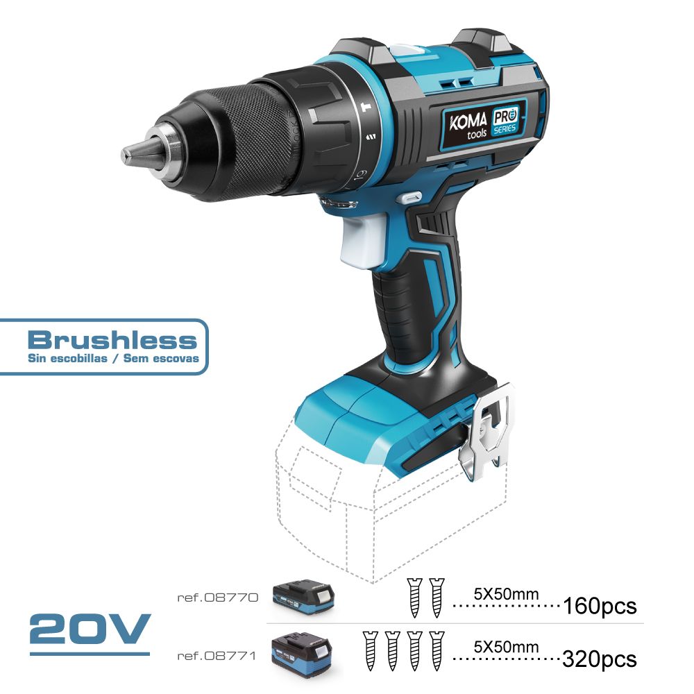 Taladro percutor atornillador brushless 20 v sin batería y cargador