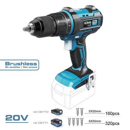 Taladro percutor atornillador brushless 20 v sin batería y cargador
